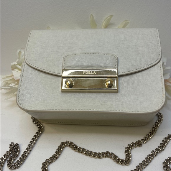 Furla Handbags - Furla Metroplosi Mini Crossbody Bag White, Goldtone latch and Chain No Callouts